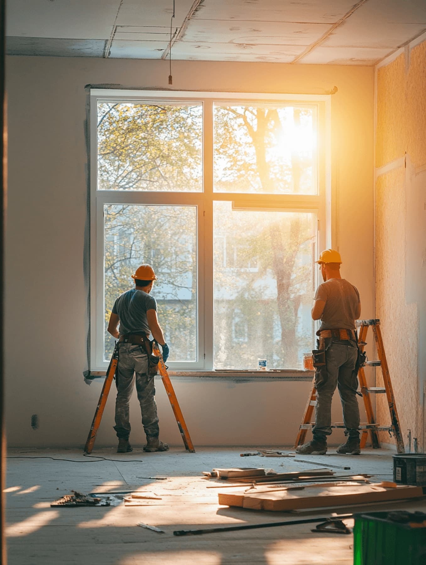 Pensacola tile contractor crew from Custom Tile & Design working at a window during a remodel in Pensacola, FL